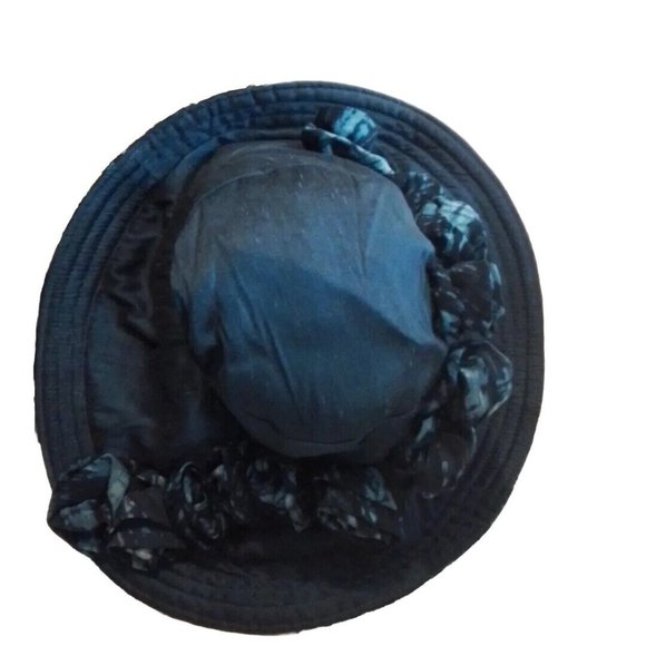 Blues Roses One Of A Kind Silk Washable Hat Large Rim That Stays Up K - Picture 15 of 16